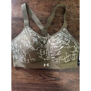 Under Armour High Support Sports Bra Graphic Print Crisscross Back Olive Green M